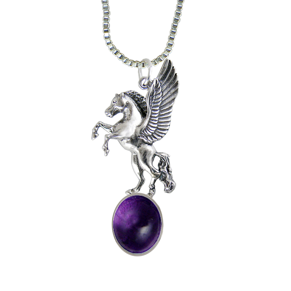 Sterling Silver Unicorn of the Summer Day Pendant With Amethyst
